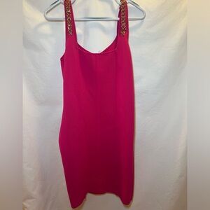 Bebe NWT size Large hot pink dress with chains